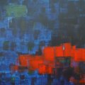 105 - Le pont rouge ● - acrylique sur toile ; 30 x 30 po (76 x 76 cm)